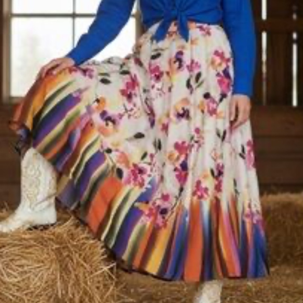 Lucky & Coco Vibrant Floral Paneled Super Full Maxi Skirt L